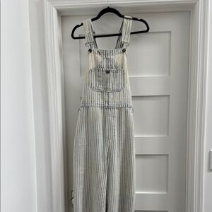 Faherty Striped Overalls in Blue and Cream